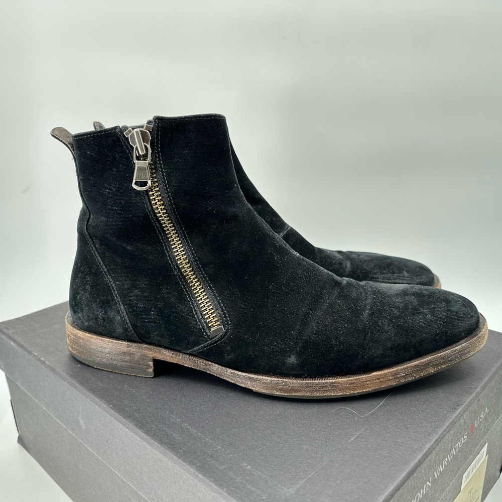 John Varvatos Black Velvet Mitchell Raw Edge side zip boot size 11 USA